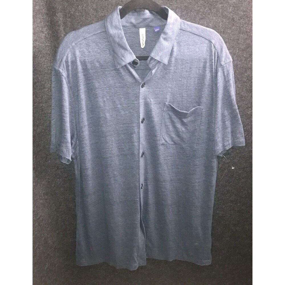 Artefact Shirt Men's Large Blue Linen Button Up Casual Front Pocket Short Sleeve